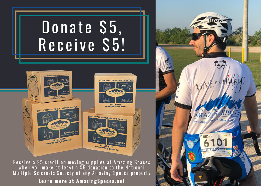 Donate to MS 150 | A Ride of a Lifetime: Amazing Spaces® to Support the MS Society in the Bike MS: Texas MS 150 | Amazing Spaces Storage Centers